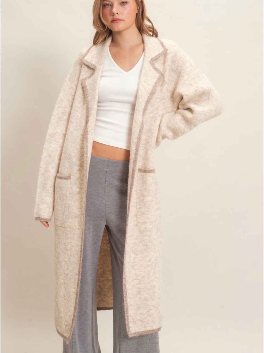Notched Collar Coatigan Sweater